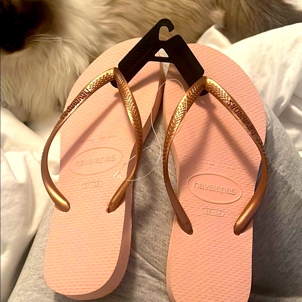 Havaianas Blush Pink and Metallic Rose Flip Flops Rosa Ballet
